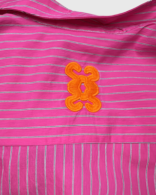 Gestreifte Bluse mit seitlicher Raffung - Fuchsia