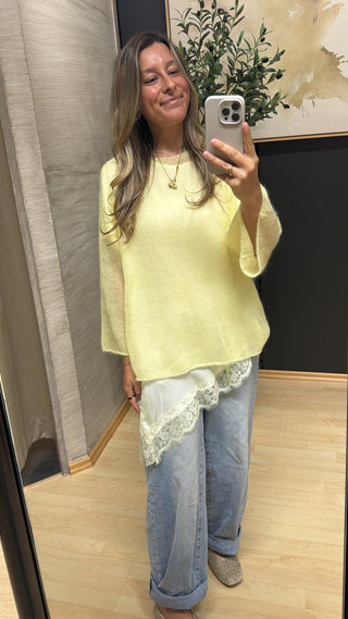 kid-mohair-gelber-strickpullover-asmo-damen-kurzarm-pullover