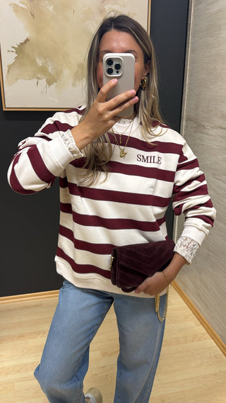 smile-sweatshirt-sweater-theshirtproject-gestreift-burgunder-creme-asmo-damen